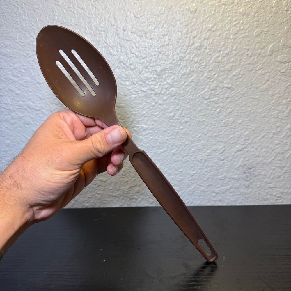 Vintage Ekco Slotted Serving Spoon Brown Nylon Plastic 11" Cottagecore Rustic